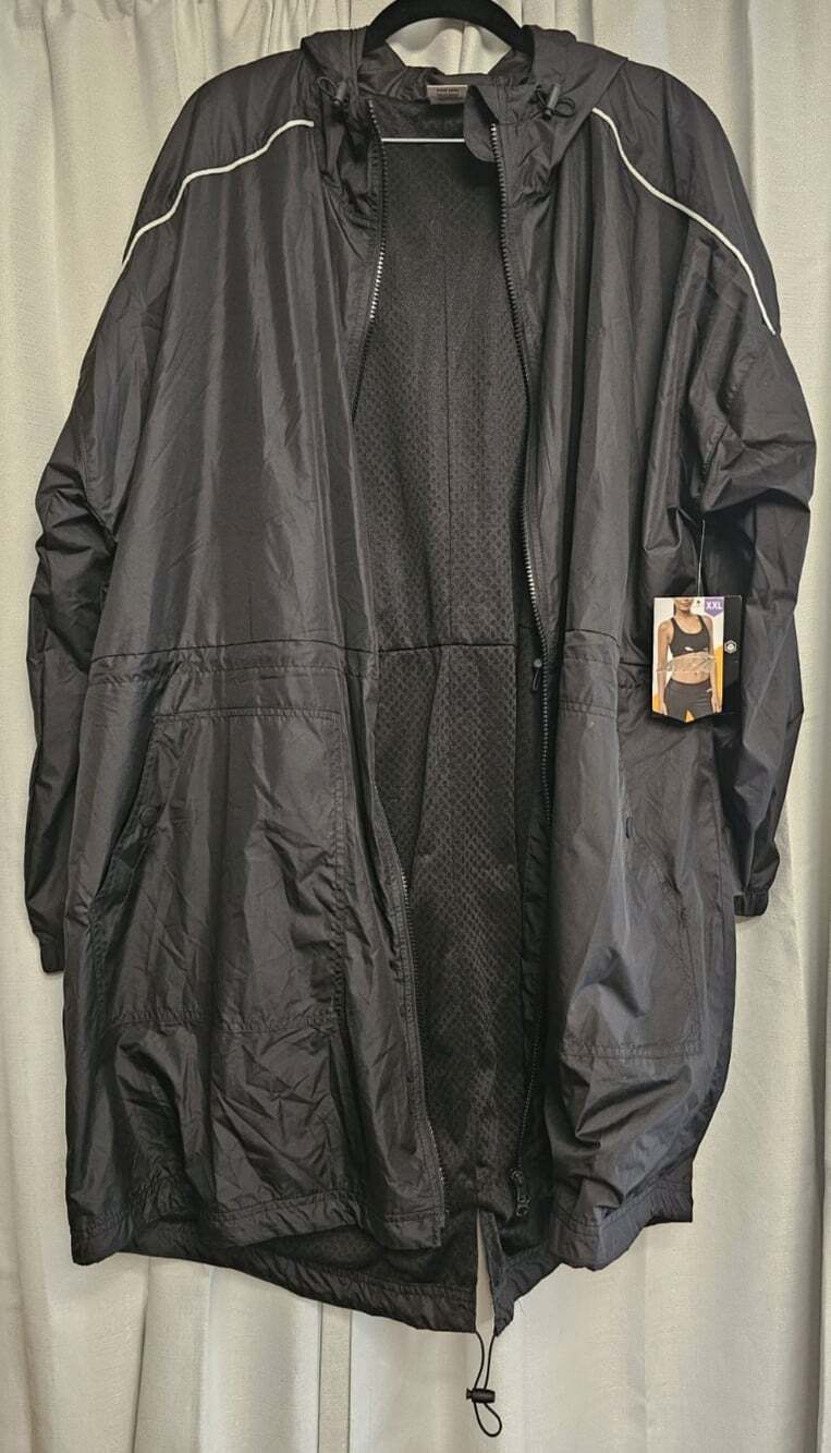 Avia Women's Plus Size 20 XXL Black Long Hooded Full Zip Windbreaker Jacket